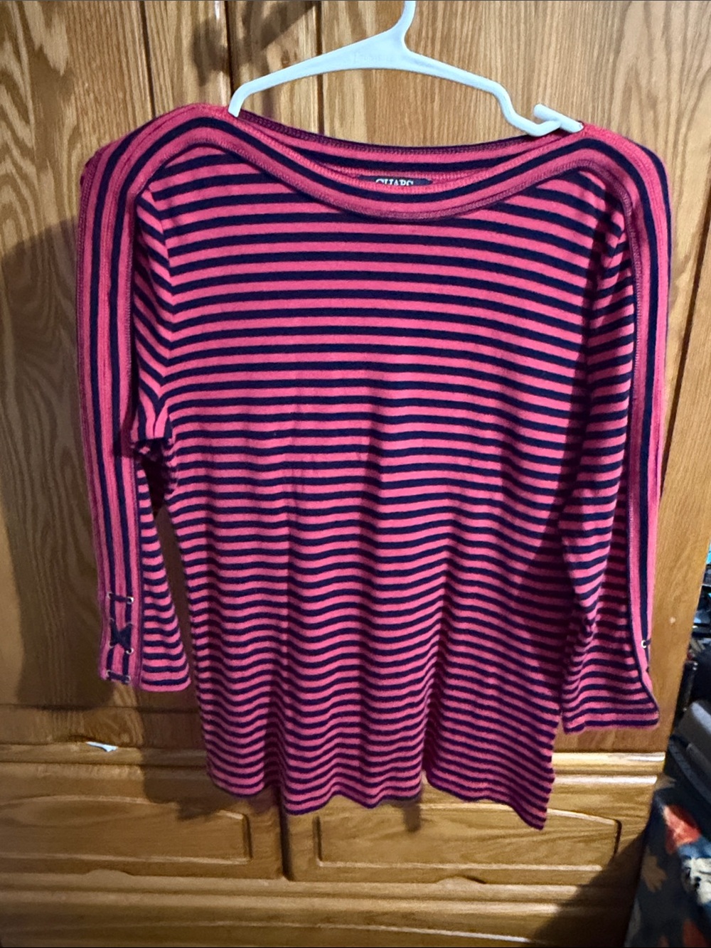 Chaps Red and Black Striped Long-Sleeve Tee